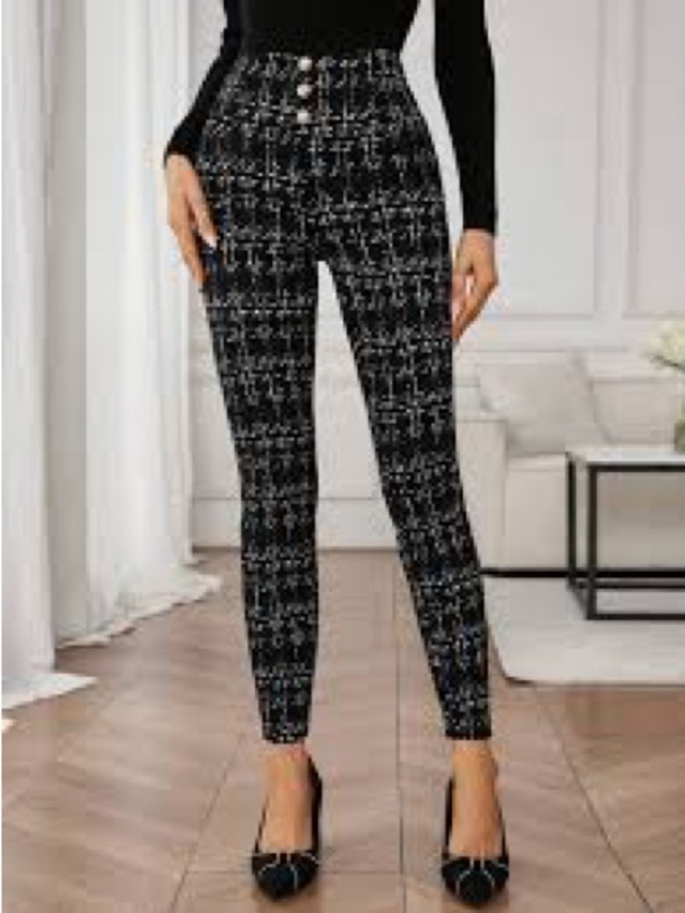 BloomChic Black Tweed Skinny High-Waist Pants